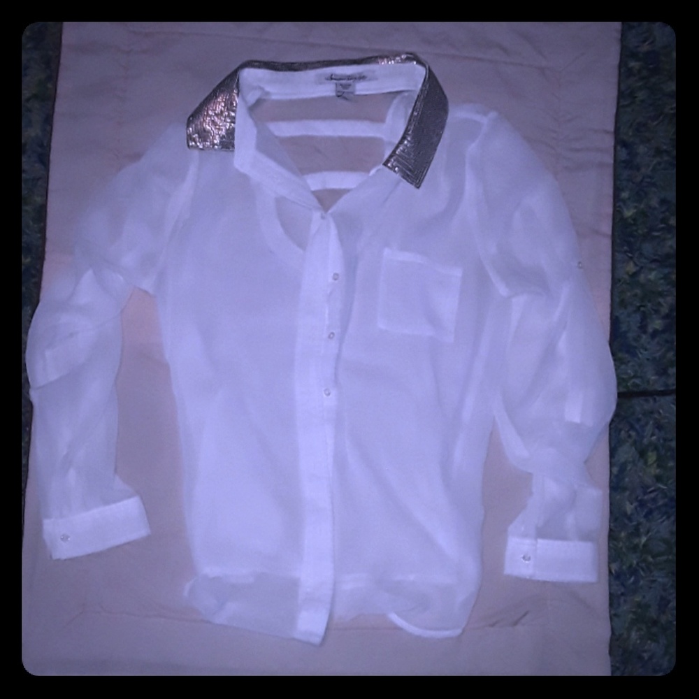 Sexy sheer dressy blouse with gold ladder back